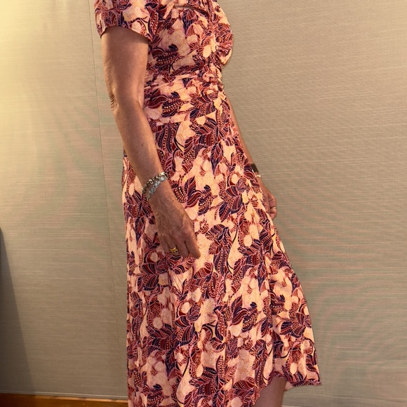 A.L.C. Elodie Printed Waist Gathered Midi Dress Pink/Blue - Picture 4 of 5